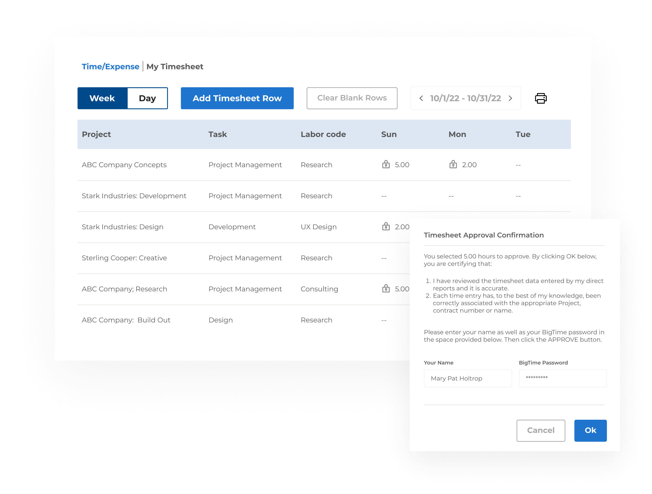 Review and approve submitted timesheets