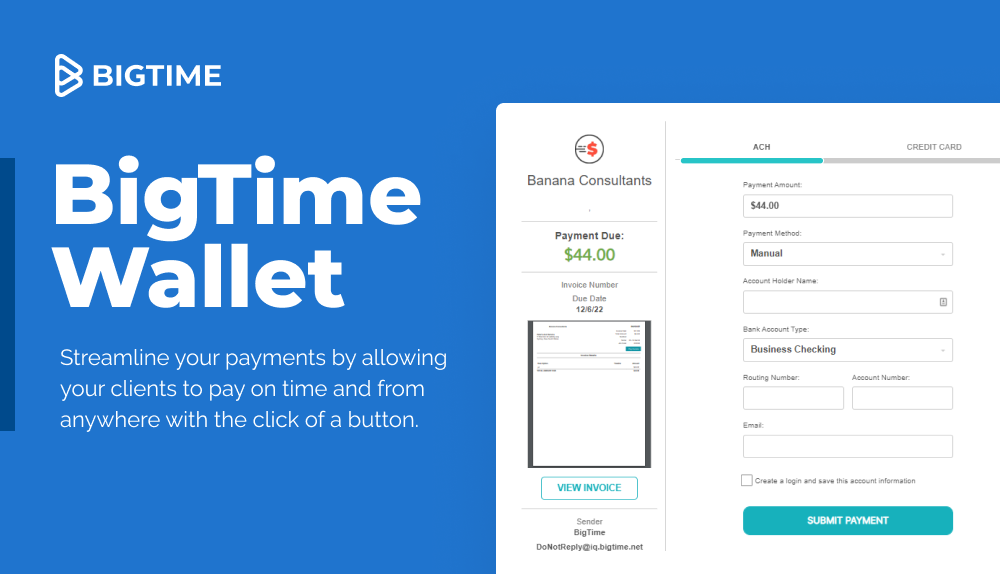 BigTime Wallet Feature Sheet