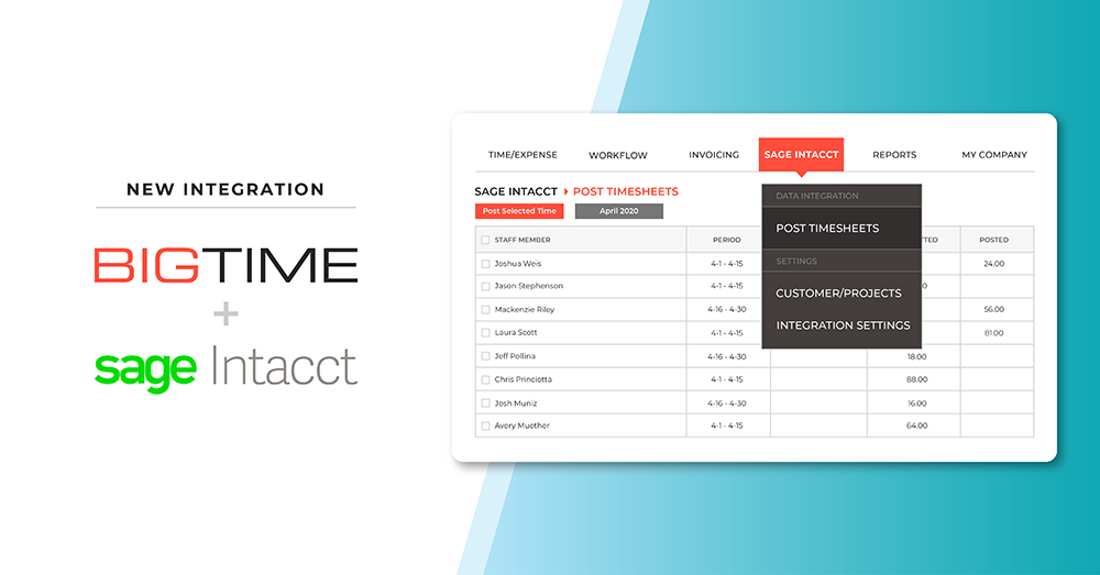 BigTime Software Announces New Integration with Sage Intacct