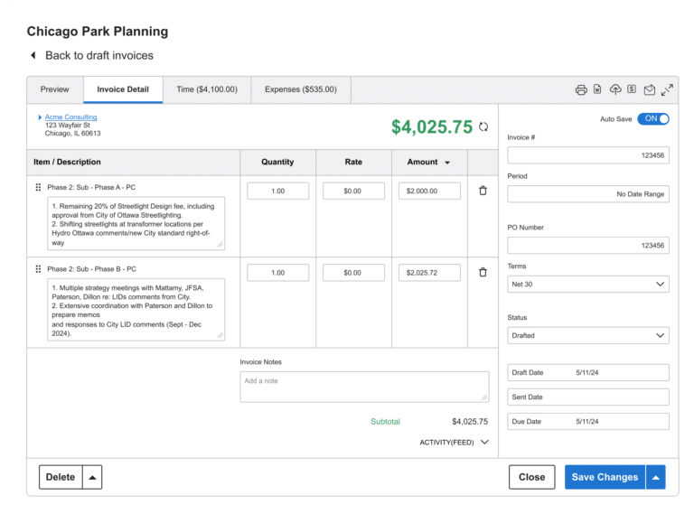 Chicago Park Planning Invoice Detail - Banner Image