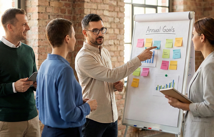 Financial Report With Co Workers Blurred Background 1